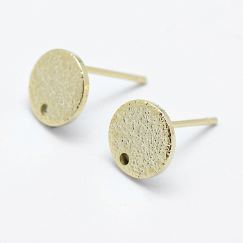 Brass Stud Earring Findings, Long-Lasting Plated, Real 18K Gold Plated, Nickel Free, Flat Round, 8x1mm, Hole: 1mm, Pin: 0.8mm