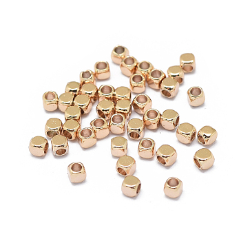 Rack Plating Brass Spacer Beads, Long-Lasting Plated, Cube, Real Rose Gold Plated, 1.8x1.8x1.8mm, Hole: 1.2mm