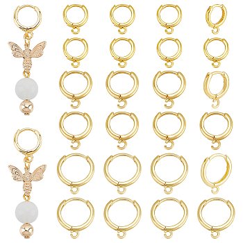 30Pcs 3 Styles Brass Huggie Hoop Earring Findings, Real 18K Gold Plated, 12~16x9.5~14x2mm, Hole: 1~1.3mm, 10pcs/style