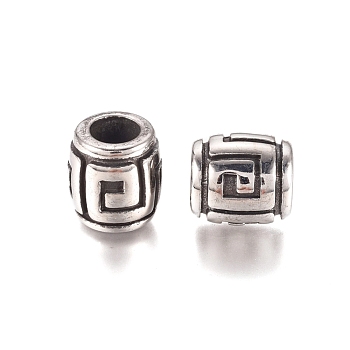 304 Stainless Steel European Beads, Large Hole Beads, Barrel, Antique Silver, 11.2x12mm, Hole: 6mm