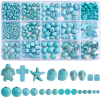 12 Styles Synthetic Turquoise Beads, Dyed, Mixed Shapes, Turquoise, 4~18x4~14x2~10mm, Hole: 1mm