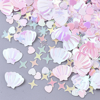 Ornament Accessories, PVC Plastic Paillette/Sequins Beads, Shell & Heart & Star, Pink, 3~6x3~8x0.4mm