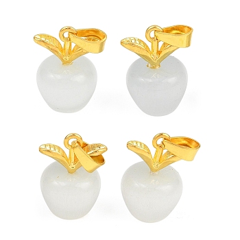 Cat Eye Pendants, with Golden Tone Alloy Findings, Apple Charm, White, 20x14mm