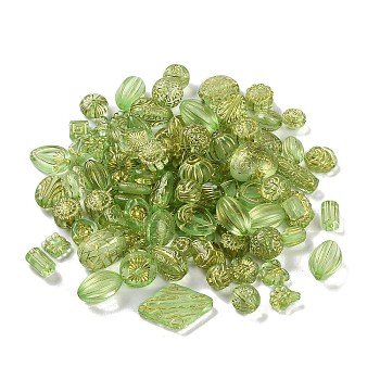 Transparent Acrylic Beads, Metal Enlaced, Mixed Shapes, Light Green, 7.5~22.5x7.5~21x5.5~13mm, Hole: 1.2~5.5mm