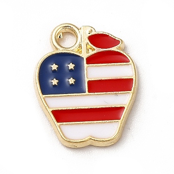 American Flag Style Alloy Enamel Pendants, Cadmium Free & Nickel Free & Lead Free, Golden, Apple Charms, Colorful, 15x12x1.5mm, Hole: 1.8mm