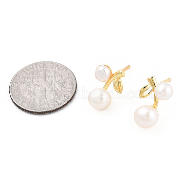 Natural Pearl Cherry Stud Earrings with 925 Sterling Silver Pins(EJEW-T019-03G)-5