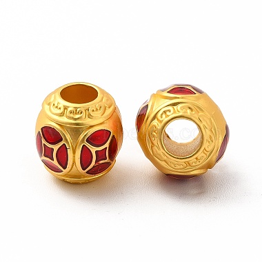 Matte Gold Color Red Rondelle Alloy+Enamel Beads
