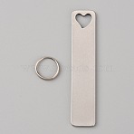 304 Stainless Steel Keychain, with Iron Key Rings, Rectangle with Heart, Stainless Steel Color, 5x1cm(KEYC-WH0004-32P)