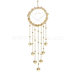 Wire Wrapped Natural Citrine Chips Ring Hanging Ornaments, Glass Heart Tassel Suncatchers for Indoor Window Patio Garden Decorations, 314mm(HJEW-JM02371-03)