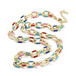 Brass Cable with Enamel Chain Necklaces, Real 18K Gold Plated, 18.82 inch(47.8cm)(NJEW-L170-12G)