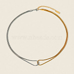 Two Tone 304 Stainless Steel Snake Chain Necklaces for Women, Golden & Stainless Steel Color, 15.75 inch(40cm)(SN1859)