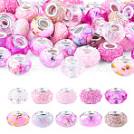 100Pcs 10 Styles Resin European Beads, Large Hole Beads, Imitation Porcelain, with Platinum Tone Brass Double Cores, Rondelle, Pink, 13.5~14x8.2~9mm, Hole: 5mm, 10pcs/style(RPDL-TA0001-14)