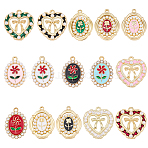 30Pcs 15 Styles Alloy Enamel Pendants, with Plastic Beads/Rhinestone, Golden, Mixed Shapes, 22~23x16~21mm, 2pcs/style(FIND-SC0023-25)