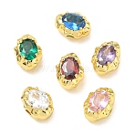 Brass Pave Cubic Zirconia Beads, Irregular Oval, Rack Plating, Long-Lasting Plated, Lead Free & Cadmium Free, Real 18K Gold Plated, Mixed Color, 13x9x7.5mm, Hole: 2.5mm(CU-CBA42CA-06G)