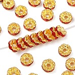 Brass Grade A Rhinestone Beads, Rondelle, Nickel Free, Golden, Light Siam, 6x3mm, Hole: 1mm(RSB028NF-08G)