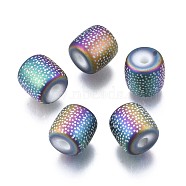 Electroplate Glass Beads, Frosted, Column with Polka Dot Pattern, Colorful, 11.5x11.5mm, Hole: 2.5mm, about 100pcs/bag(EGLA-S196-03B-06)