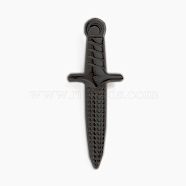 304 Stainless Steel Pendants, Dagger, Electrophoresis Black, 24x9x3.5mm, Hole: 1.6mm(STAS-D174-12EB)
