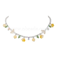 Glass with Topaz Jade Beaded Necklaces, Jewely for Women, Flower, Yellow, 18.78 inch(47.7cm)(NJEW-JN04680-03)