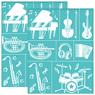 Self-Adhesive Silk Screen Printing Stencil, for Painting on Wood, DIY Decoration T-Shirt Fabric, Turquoise, Musical Instruments, 280x220mm(DIY-WH0338-323)