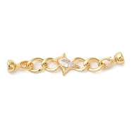 Star Brass Fold Over Clasps, with Glass, Real 18K Gold Plated, 69mm, Hole: 5.5mm(KK-A227-30G)