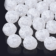 Lace Pattern Spray Painted Transparent Acrylic Beads, Faceted, Round, White, 19~20mm, Hole: 3mm(ACRP-R146-03)