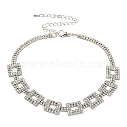 Crystal Rhinestone Choker Necklaces, Fashion Alloy Rectangle Link Chains Necklaces, Platinum, 11.50 inch(29.2cm)(NJEW-L176-04P)