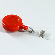 ABS Plastic Badge Reel, Retractable Badge Holder, with Platinum Iron Bobby Clip, Flat Round, Red, 86x32x16mm(OFST-PW0002-198E)
