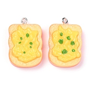 Resin Pendants, with Platinum Iron Peg Bail, Imitation Food, Toast Slices, Yellow, 28x18.5x8mm, Hole: 2mm(RESI-O009-21)