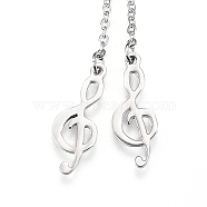 Adjustable 304 Stainless Steel Lariat Necklaces, Slider Necklaces, with Cable Chains, Musical Note, Stainless Steel Color, 26.77 inch(68cm)(NJEW-Z005-01P)