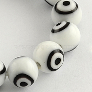 Round Handmade Evil Eye Lampwork Beads, White, 10mm, Hole: 1mm, about 38pcs/strand, 14.1 inch(LAMP-R114-10mm-06)