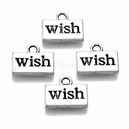 Tibetan Style Alloy Charms, Rectangle with Word Wish, Cadmium Free & Lead Free, Antique Silver, 10x13x2mm, Hole: 1.8mm, about 1000pcs/1000g(TIBEP-N009-049-RS)