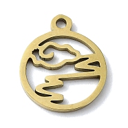 304 Stainless Steel Charms, Laser Cut, Flat Round with Cloud Charm, Golden, 14x11.5x1mm, Hole: 1.2mm(STAS-C097-39G)