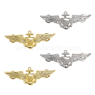 4Pcs 2 Colors Brass Eagle Wing Brooch, Badge for Backpack Clothes, Platinum & Golden, 25x69x3mm, Pim: 0.8mm, 2pcs/scolor(JEWB-CA0001-43)
