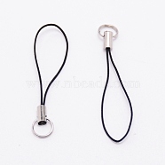 Polyester Cord Mobile Straps, with Platinum Plated Iron Findings, Black, 5.6cm(MOBA-WH0006-06)