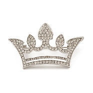 Rhinestone Crown Brooch Pin, Alloy Badge for Backpack Clothes, Platinum, 32.6x53.2x11mm(JEWB-Q030-06P)