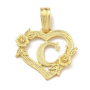 Heart Brass Pendants, Long-Lasting Plated, Cadmium Free & Lead Free, Real 18K Gold Plated, Letter C, 18x20x3mm, Hole: 3.5x7mm(KK-I714-04G-C)