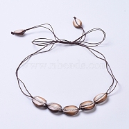 Waxed Cotton Cord Bib Necklaces, with Natural Cowrie Shell Beads, Coconut Brown, 42.9 inch(109cm)(NJEW-JN02709-03)