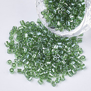 8/0 Two Cut Glass Seed Beads, Hexagon, Transparent Colours Luster, Green, 2.5~3x2.5mm, Hole: 0.9mm, about 15000pcs/bag(SEED-S033-15A-04)