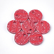 Resin Pendants, Flat Round, Red, 16.5~17x4mm, Hole: 2.5mm(RESI-S374-04A-09)