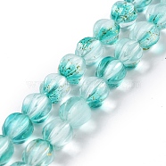 Glass Beads Strands, with Glitter Sequins, Lantern, Medium Turquoise, 10.5x9.5x10.5mm, Hole: 1mm, about 38pcs/strand, 15.24 inch(38.7cm)(GLAA-F114-08)