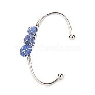 Natural Lapis Lazuli Chips Beaded Cuff Bangles, Metal Wire Wrap Bangle, Inner Diameter: 2-1/2 inch(6.5cm)(PW-WG90661-07)