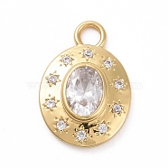Eco-friendly Brass Micro Pave Cubic Zirconia Pendants, Cadmium Free & Lead Free, Long-Lasting Plated, Golden, Oval with Star, Clear, 18x12.5x3.3mm, Hole: 2.6mm(KK-D079-23G-01)