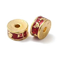 Rack Plating Brass Enamel Beads, Long-Lasting Plated, Cadmium Free & Lead Free, Column with Rune, Real 18K Gold Plated, 8x4mm, Hole: 1.8mm(KK-P276-41G)