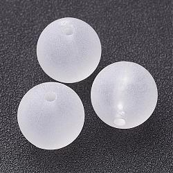 Transparent Acrylic Beads, Round, Frosted, White, about 16mm in diameter, hole: 2mm, about 220pcs/500g(PL725)