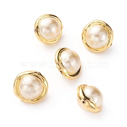 Shell Pearl Beads, with Golden Plated Brass Edge, Round, Old Lace, 17~20x14~15mm, Hole: 0.8mm(PEAR-G008-09B)