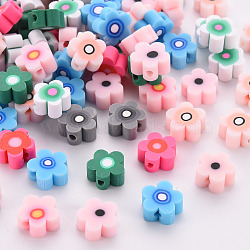 Handmade Polymer Clay Beads, for DIY Jewelry Crafts Supplies, Flower, Mixed Color, 9~10x9~10x4~5mm, Hole: 1.8mm(CLAY-N008-010)