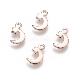 201 Stainless Steel Charms, Moon with Star, Rose Gold, 11x7x1mm, Hole: 1.5mm(X-STAS-H436-48RG)