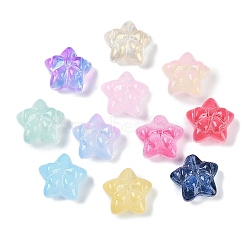 Transparent Spray Paint Glass Beads, Star with Bowknot, Mixed Color, 14x15x7mm, Hole: 1.2mm(X-GLAA-H035-02)