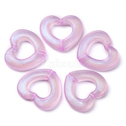 Luminous Transparent Acrylic Beads, Glow in the Dark, with Glitter Powder, Heart, Purple, 26x29x5mm, Hole: 3mm(MACR-D024-19E)