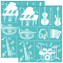 Self-Adhesive Silk Screen Printing Stencil, for Painting on Wood, DIY Decoration T-Shirt Fabric, Turquoise, Musical Instruments, 280x220mm(DIY-WH0338-323)